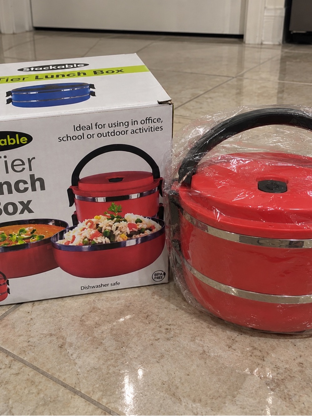 2-Tier Stackable Lunch Box – Red – New